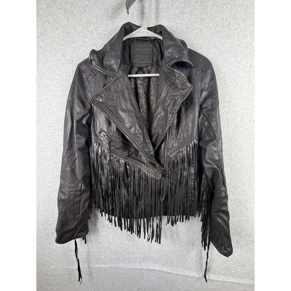 BLANKNYC Jacket Womens XS Black Faux Leather Fringe Moto Biker Western Rock